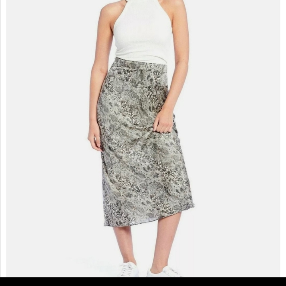 Free People Normani Grey Satin Snakeprint Ankle Midi Skirt Grunge Size 4